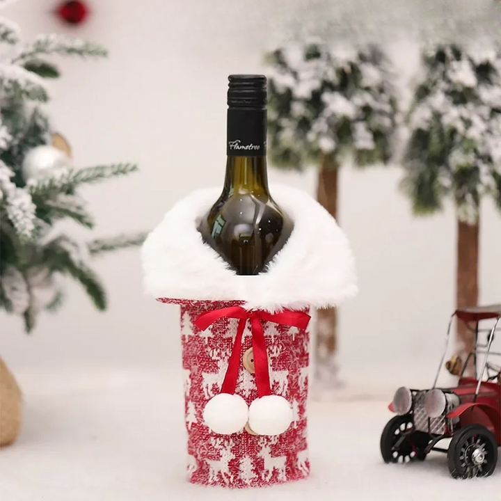 Christmas bottle cover with fur collar – festive cover for wine bottles, gnome decoration for Christmas, perfect as gift wrapping | Stornfield
