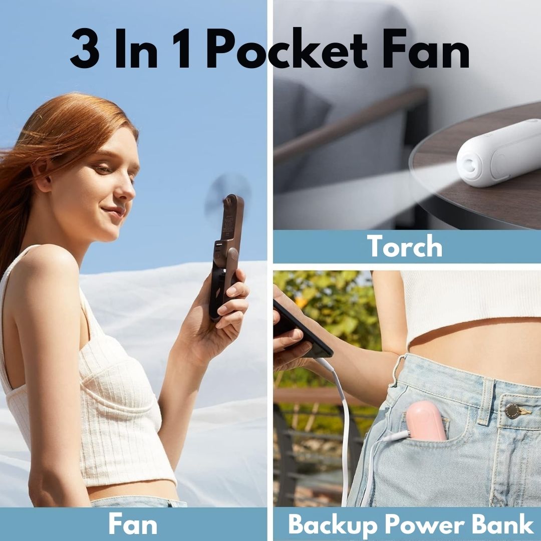 3 In 1 Handheld Mini Fan | USB Rechargeable, Foldable Design & Ideal for Travel, Camping, and Outdoor Activities | Stornfield