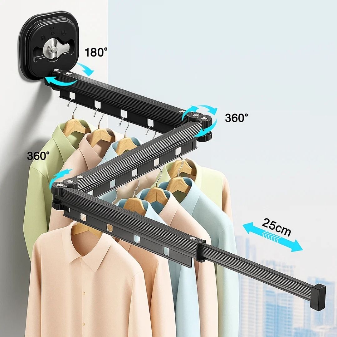 SpaceEase | Foldable Clothes Hanger – Retractable Wall Rack – Stainless Steel – Ideal for Small Spaces Stornfield