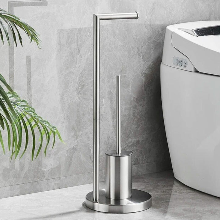 CleanStand Freestanding Toilet Paper Holder with Brush Bowl