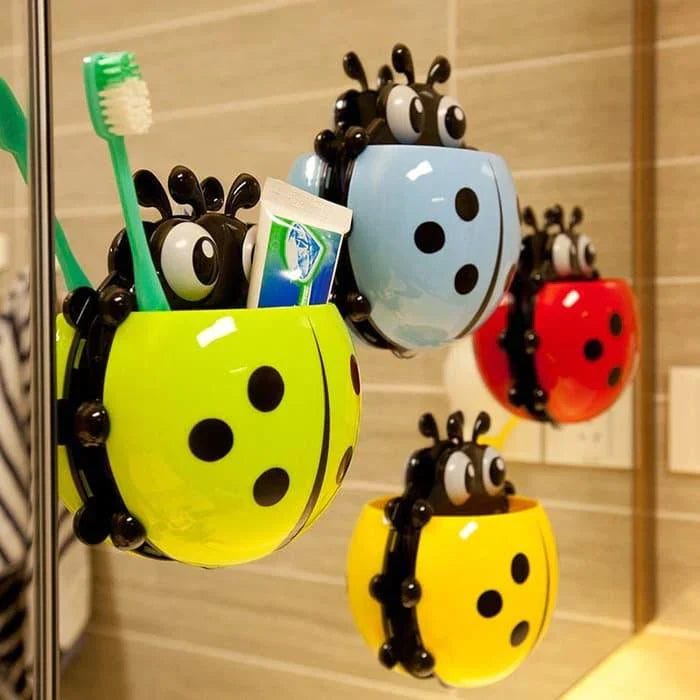 Creative Cute Cartoon Ladybug Wall-Mounted Toothbrush Toothpaste Holder Stornfield