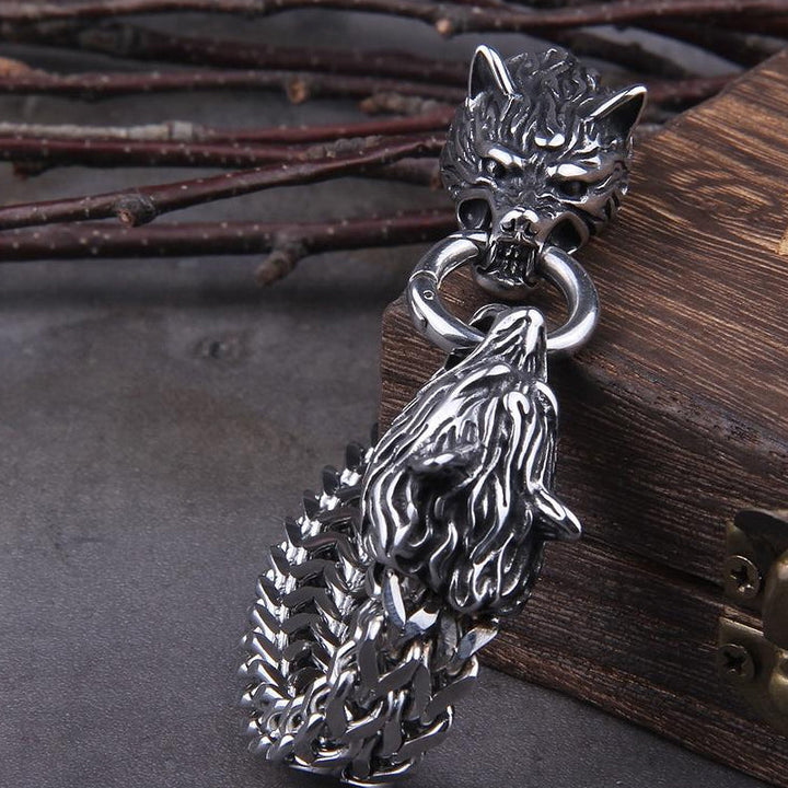 Stornfield | Viking Double Wolf Head Fenrir Bracelet in Stainless Steel