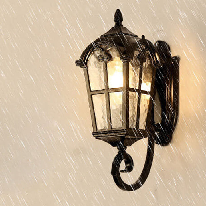 European Retro Glass Aluminum Lantern Outdoor Waterproof 1-Light Wall Sconce Lamp | Stornfield