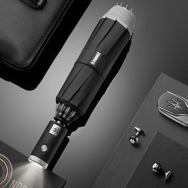 Stornfield | Windproof Reverse Folding Umbrella with LED, Auto Open/Close Design, Safe Reflective Tape & Sturdy 10 Ribs