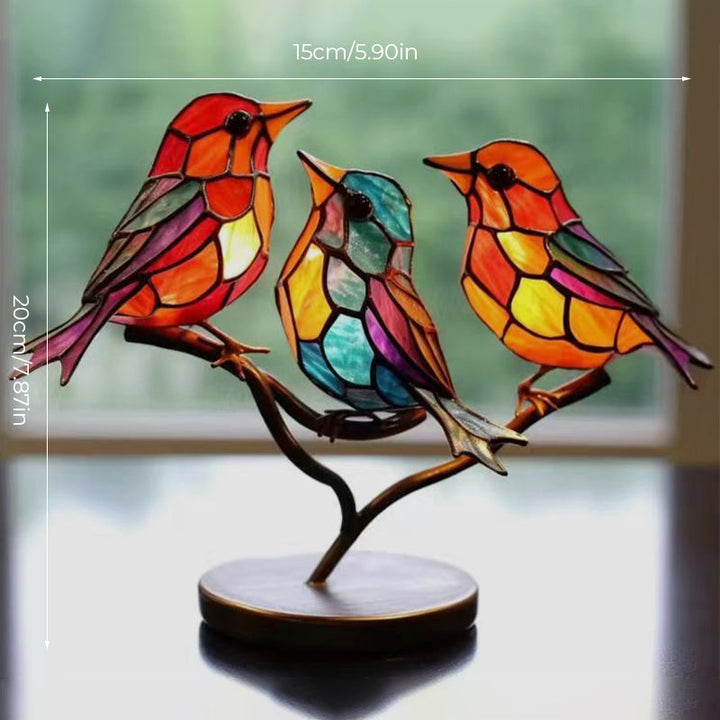 Birds on Branches Stained Acrylic Ornaments, Double-Sided Multicolor Style | Stornfield