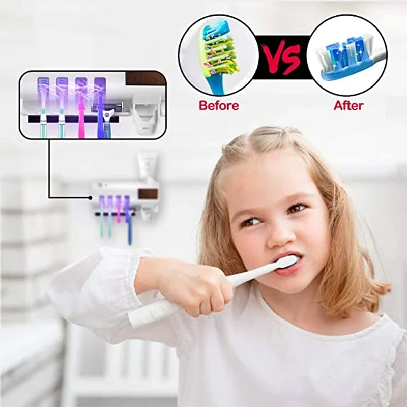 Smart UV Light Sterilizer Toothbrush Holder, Wall Mount Toothpaste Dispenser | Stornfield