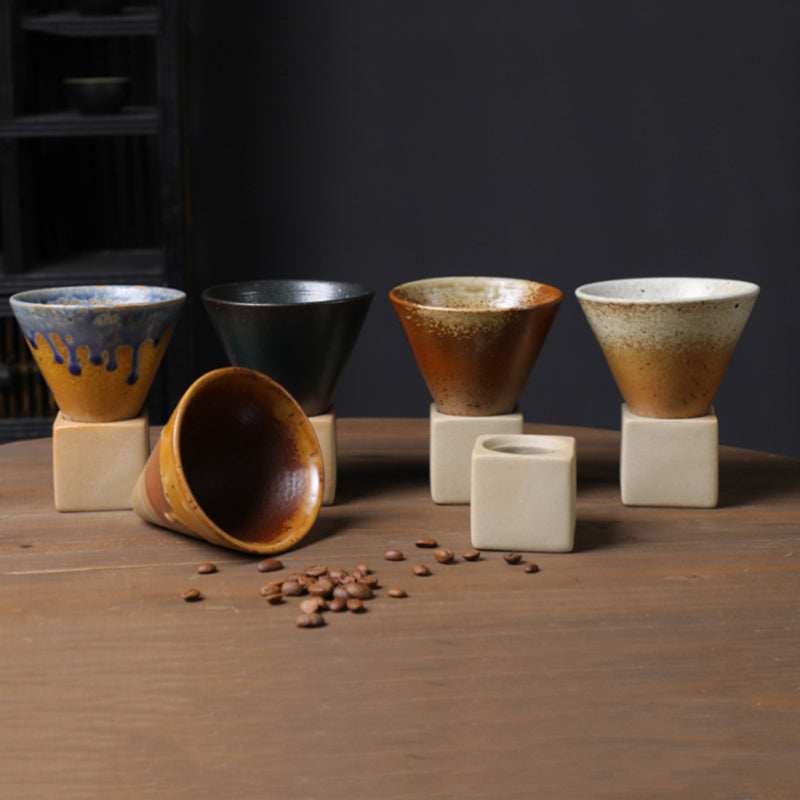 Coarse Pottery Coffee Mug with Conical Seam Base Cup & Base Set | Stornfield