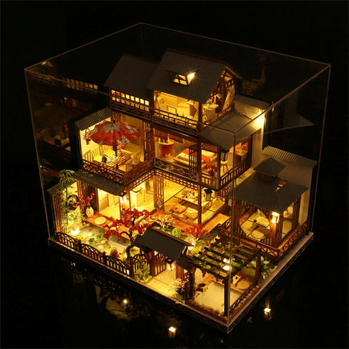Stornfield | Large Realistic Wooden Dollhouse with LED Lights | DIY Miniature Playhouse