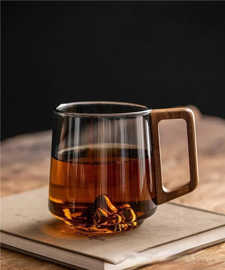 WoodGrip Glass Mug 400 ml with Wooden Handle for Hot and Cold | Stornfield