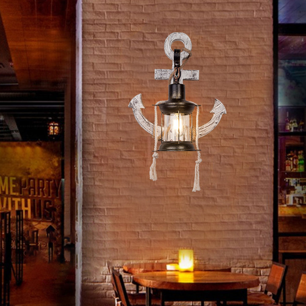 Stornfield | Vintage Anchor LED Wall Light - Industrial Metal and Wood for Dining Room/Living Room