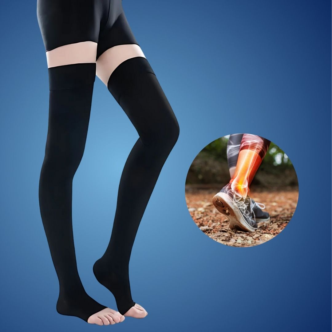 FlexiSupport | Thigh High Open Toe Compression Stockings - Graduated Compression for Improved Circulation and Swelling Relief Stornfield
