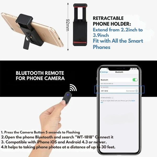 Stornfield | Extendable Phone Tripod with Bluetooth Remote - Versatile Selfie Stick & Stand