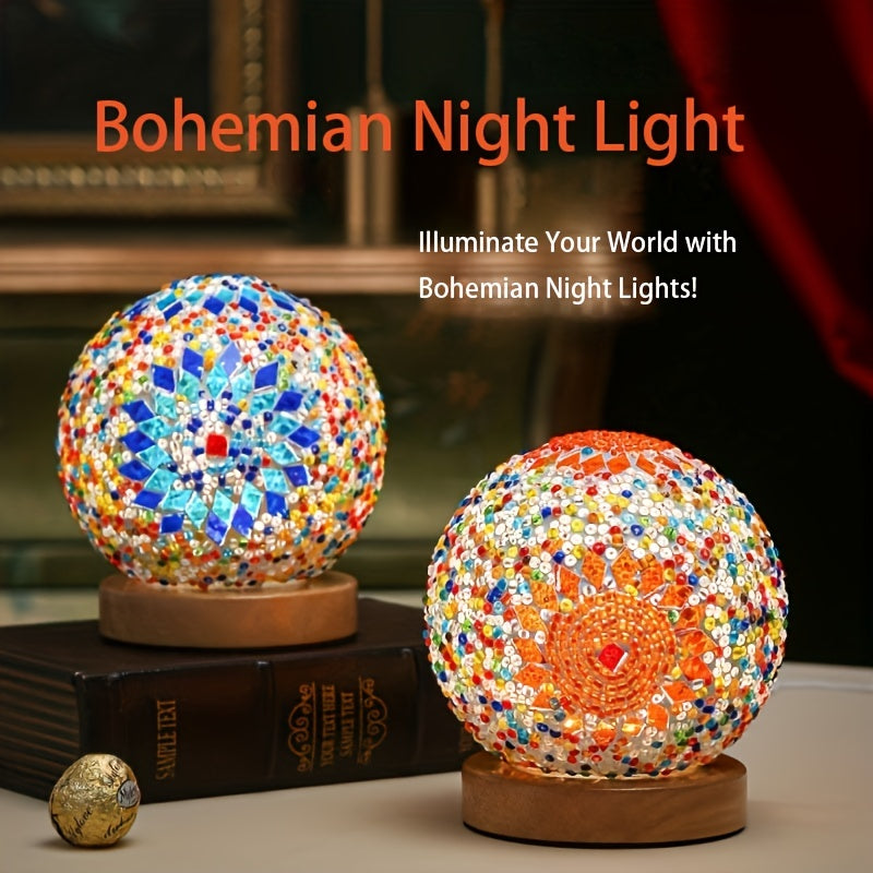 Stornfield | Mosaic Glass Table Lamp with Wood Base - Turkish and Moroccan Inspired