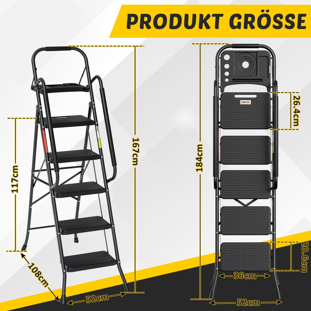 Folding Ladder 4 Steps/5 Steps with Removable Armrests | Stornfield