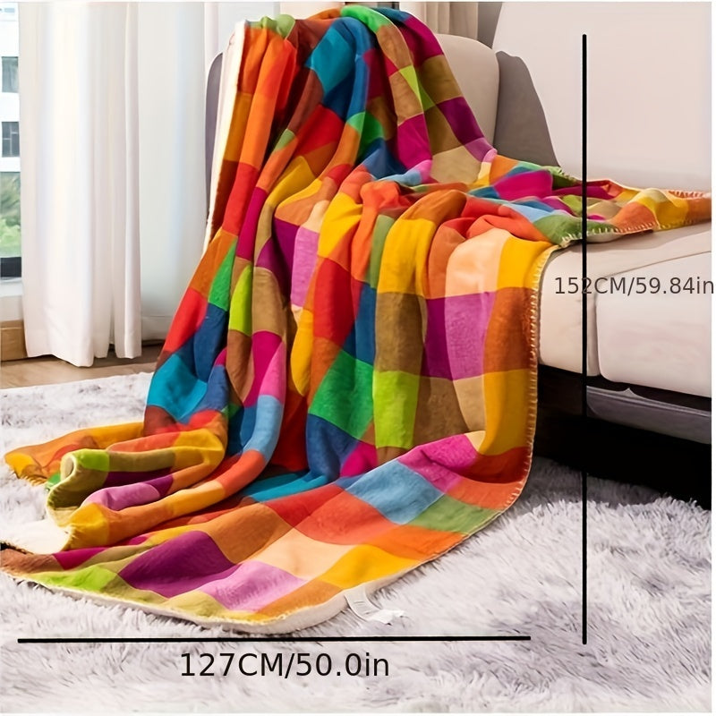 Stornfield | Coral Fleece Throw – Reversible Thick Sherpa Blanket with a Colorful Plaid Design