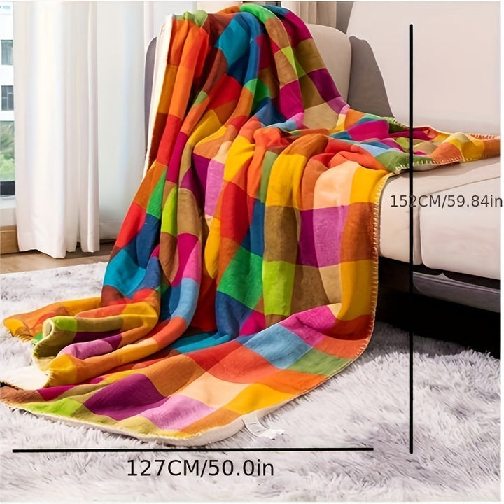Stornfield | Coral Fleece Throw – Reversible Thick Sherpa Blanket with a Colorful Plaid Design
