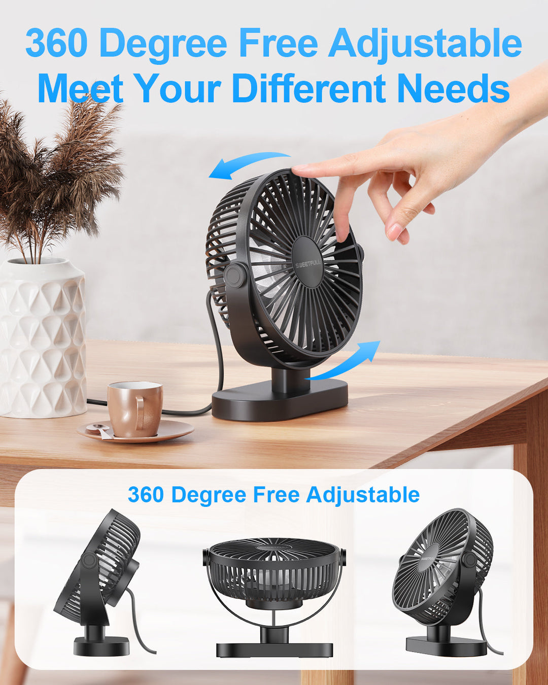 6.5 Inch USB Small Desk Fan for Home Office Car Outdoor Travel | Stornfield