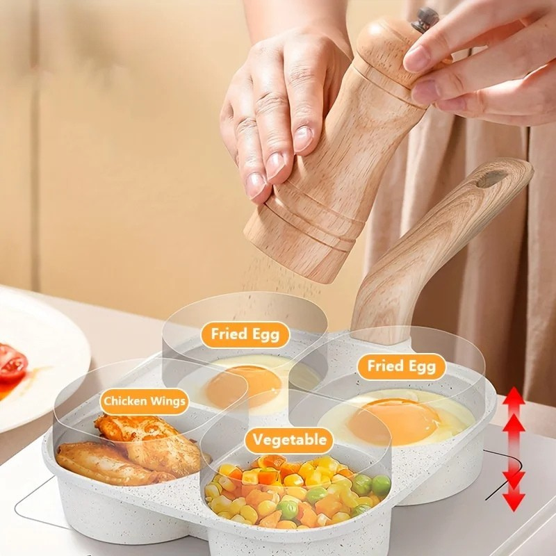 4 Holes Medical Stone Non Stick Egg Frying Pan With Wooden Handle | Stornfield