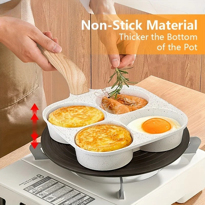 4 Holes Medical Stone Non Stick Egg Frying Pan With Wooden Handle | Stornfield
