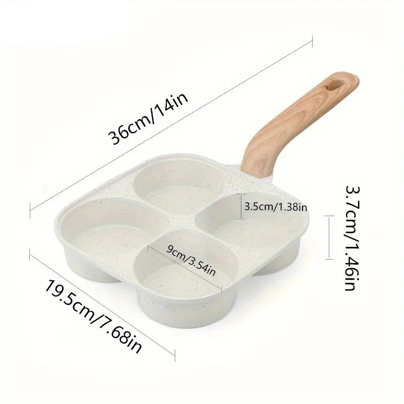4 Holes Medical Stone Non Stick Egg Frying Pan With Wooden Handle | Stornfield