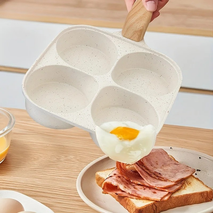 4 Holes Medical Stone Non Stick Egg Frying Pan With Wooden Handle | Stornfield