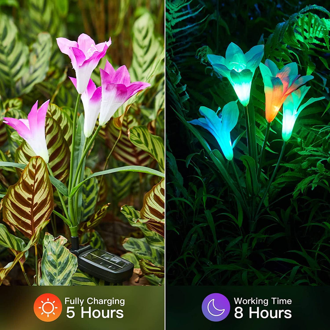 Stornfield | 4-pack: Solar Garden Lights with Color Changing & 16 Larger Lily Flowers