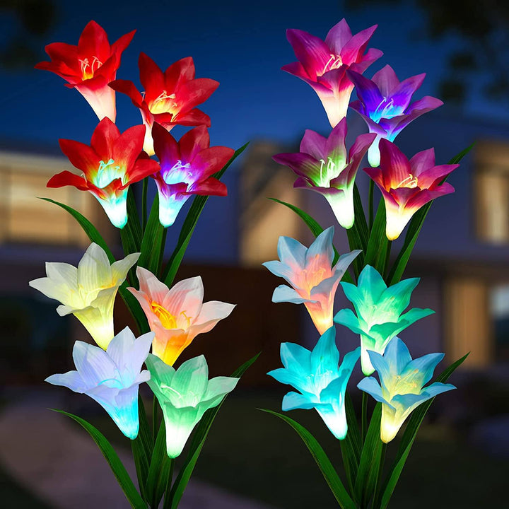 Stornfield | 4-pack: Solar Garden Lights with Color Changing & 16 Larger Lily Flowers