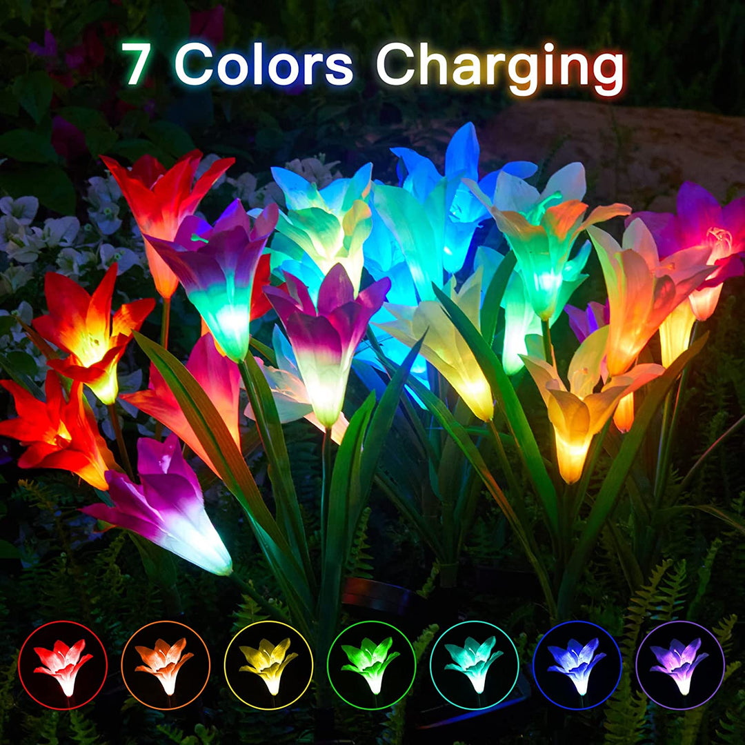 Stornfield | 4-pack: Solar Garden Lights with Color Changing & 16 Larger Lily Flowers