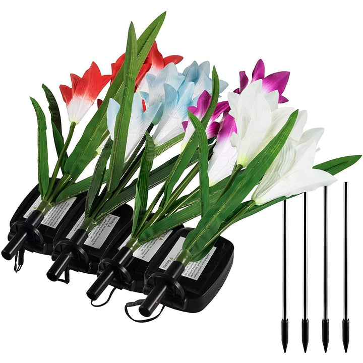 Stornfield | 4-pack: Solar Garden Lights with Color Changing & 16 Larger Lily Flowers