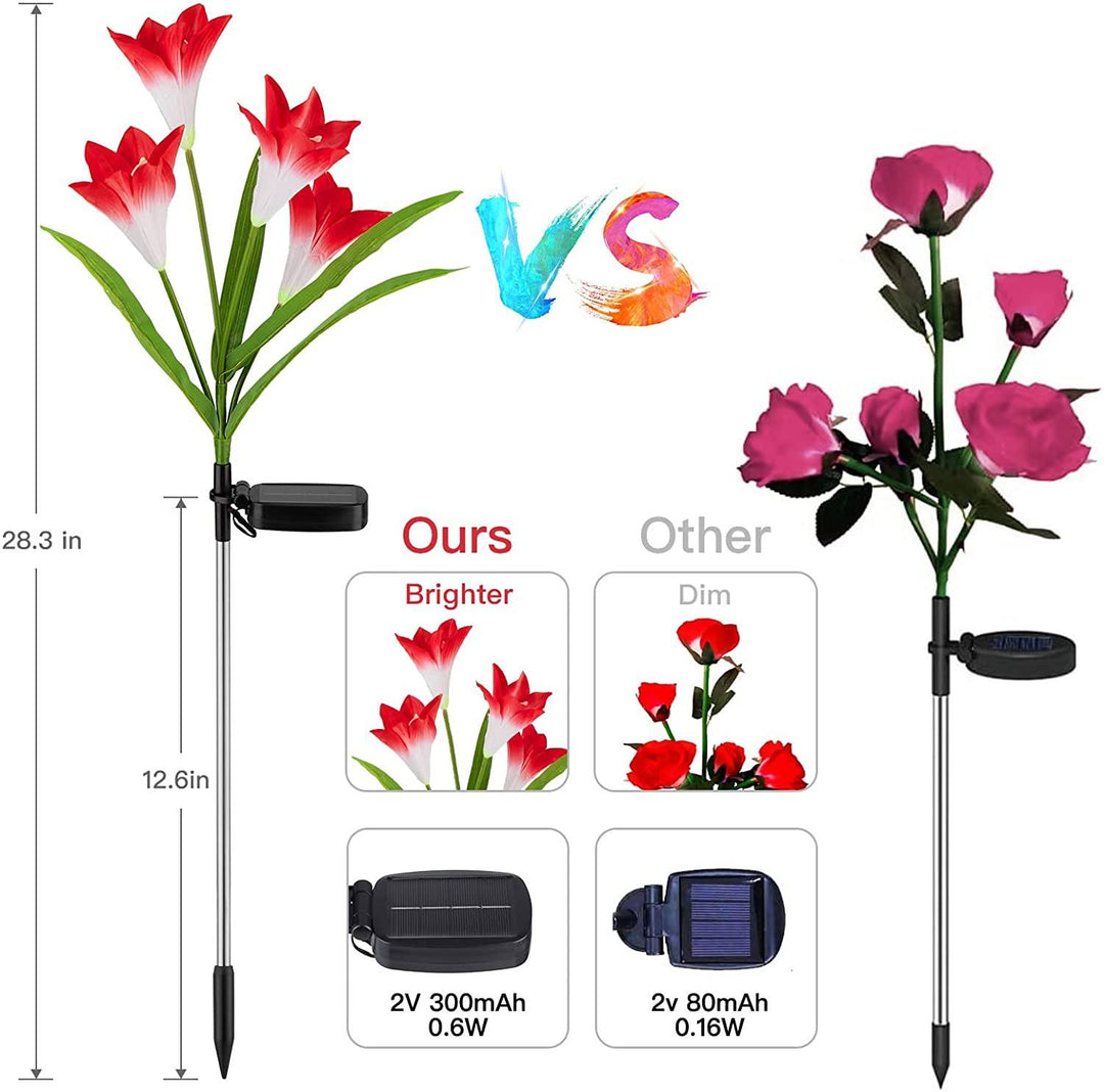 Stornfield | 4-pack: Solar Garden Lights with Color Changing & 16 Larger Lily Flowers