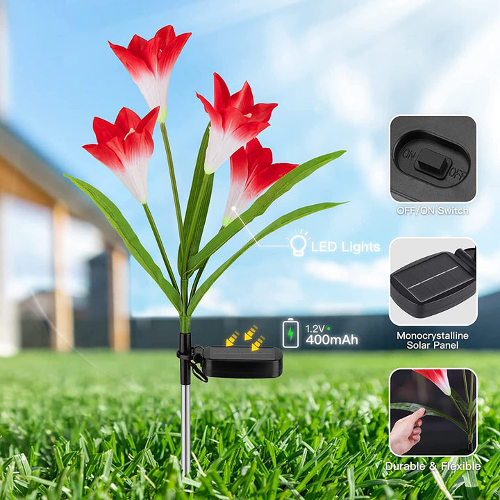 Stornfield | 4-pack: Solar Garden Lights with Color Changing & 16 Larger Lily Flowers