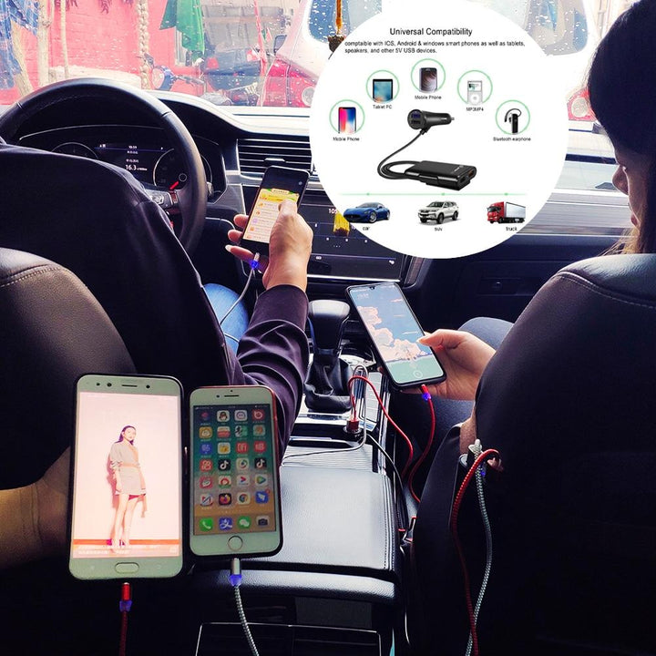 4-Port USB Car Charger with Extension Cable | Stornfield