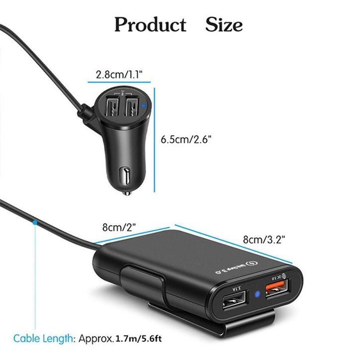 4-Port USB Car Charger with Extension Cable | Stornfield