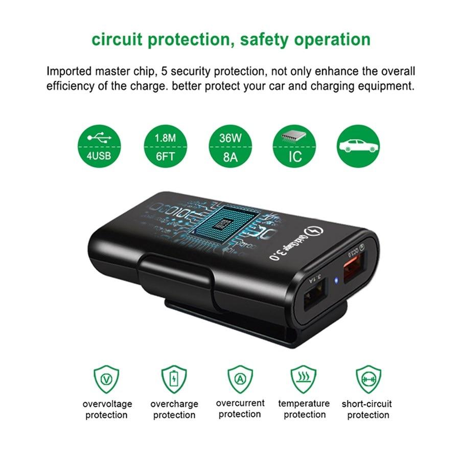 4-Port USB Car Charger with Extension Cable | Stornfield
