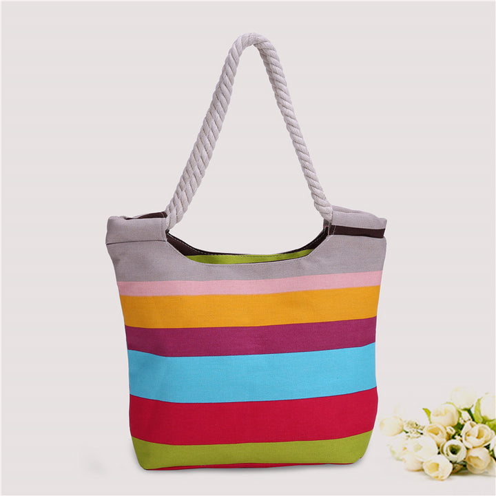Beach bag made of durable canvas with colorful striped pattern Stornfield