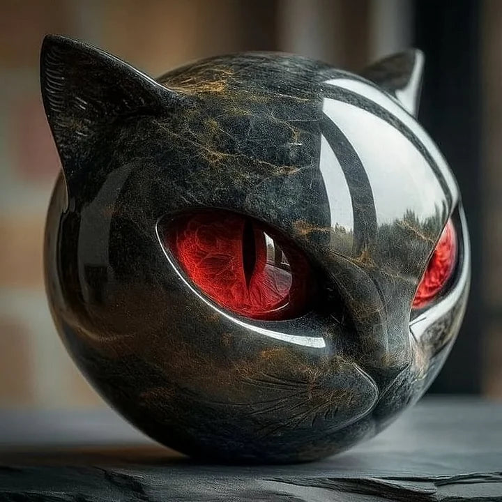 Stornfield | NoirCat Sculpture – Black Cat Head with Hypnotic Eyes