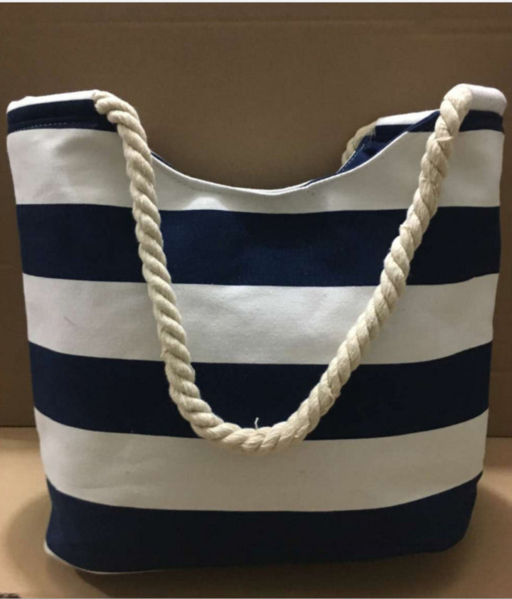 Beach bag made of durable canvas with colorful striped pattern Stornfield