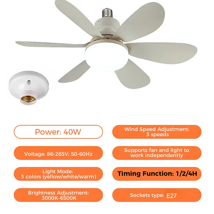 2-in-1 LED Ceiling Fan Light with Remote Control, E27/B22 Base | Stornfield