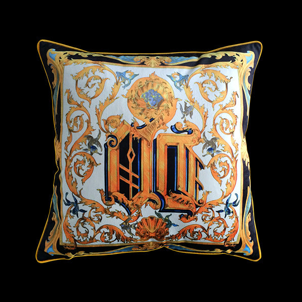Vintage Equestrian Square Throw Pillow Cover with Piped Velvet Trim and Hidden Zipper