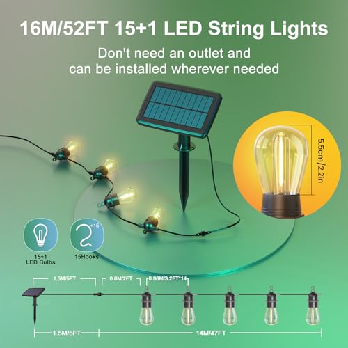 Stornfield | 52ft Solar String Lights Outdoor with Remote, Warm White