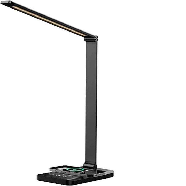 Stornfield | LED Desk Lamp with USB Charging Port, Dimmable Eye-Caring Reading Lamp for Home, with 5 Brightness Levels and 3 Lighting Modes, Touch Control, Auto Timer (Black)
