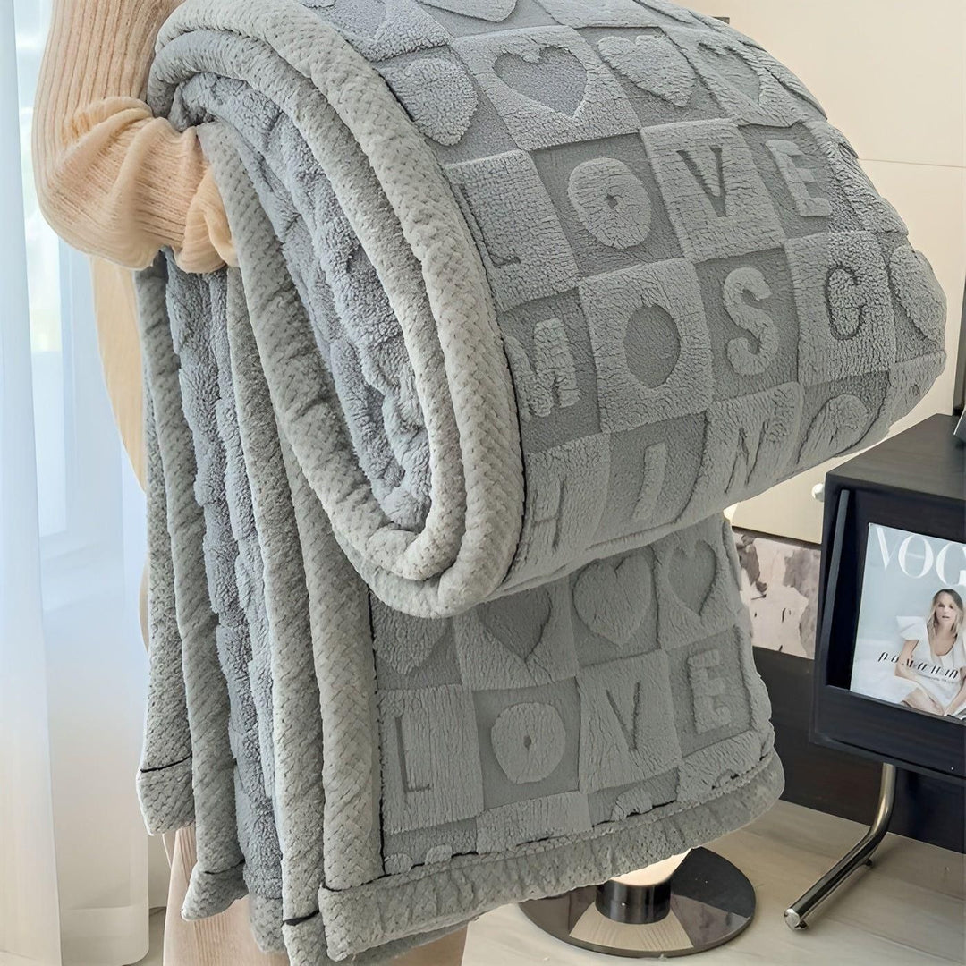 CoralDream Blanket - Warm Fleece Winter Blanket with Double-Sided Heart and Letter Design | Stornfield