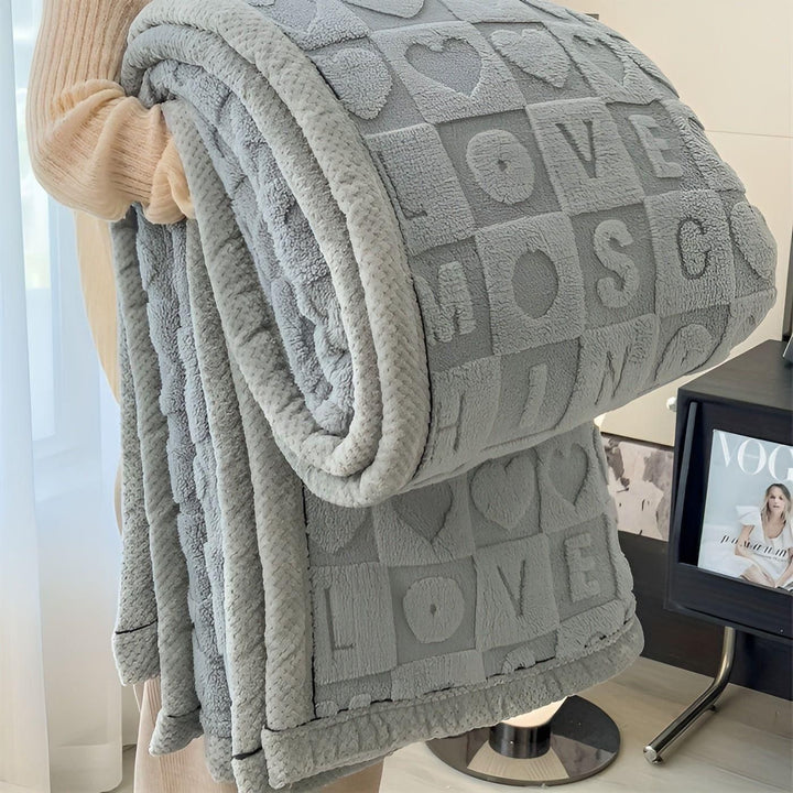 CoralDream Blanket - Warm Fleece Winter Blanket with Double-Sided Heart and Letter Design | Stornfield