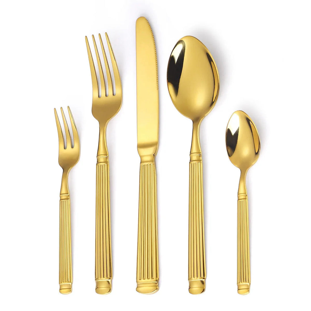 Stornfield | Gold Roman Column Style Cutlery Set - Stainless Steel Flatware Set