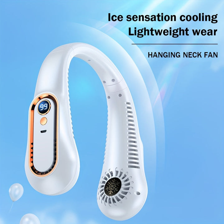 Stay Cool And Comfortable With This USB Rechargeable 5-Speed Adjustable Neck Fan - Digital Display & Bladeless! | Stornfield