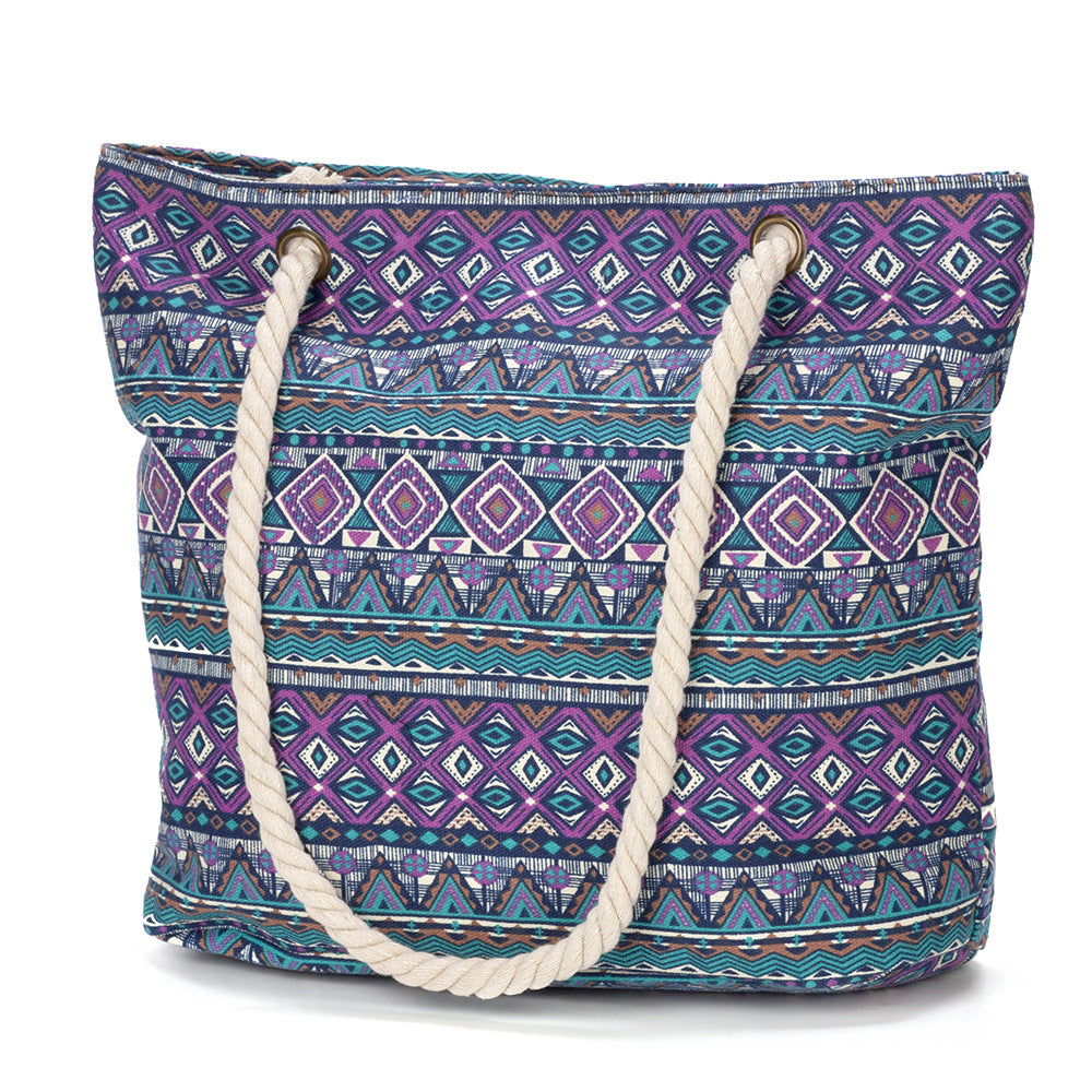 Beach bag with floral motifs and sturdy rope handles Stornfield