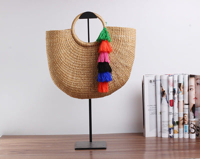 Handcrafted straw bag with colorful tassels Stornfield