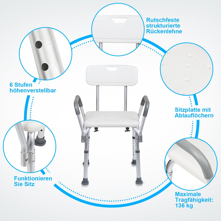Shower stool height adjustable bath stool with backrest | Stornfield