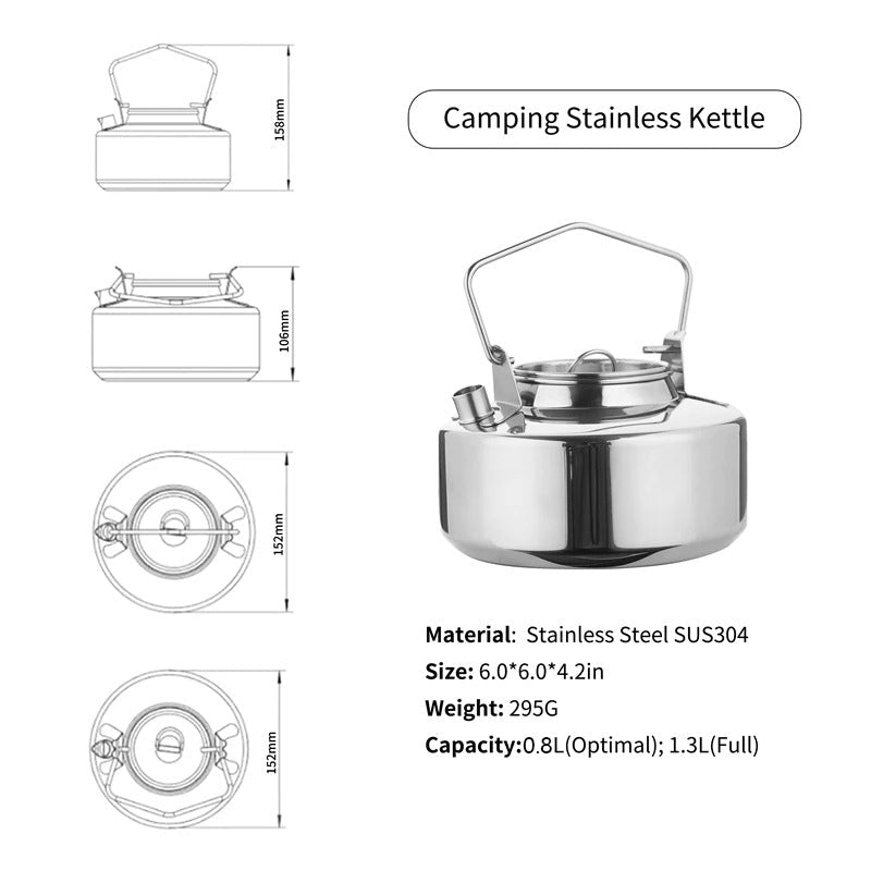 45.6oz Antarcti Stainless Steel Backpacking Camping Kettle Bushcraft Gear | Stornfield