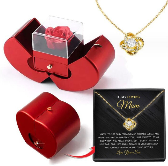 Red Apple Jewelry Box with Eternal Rose and Necklace | Stornfield